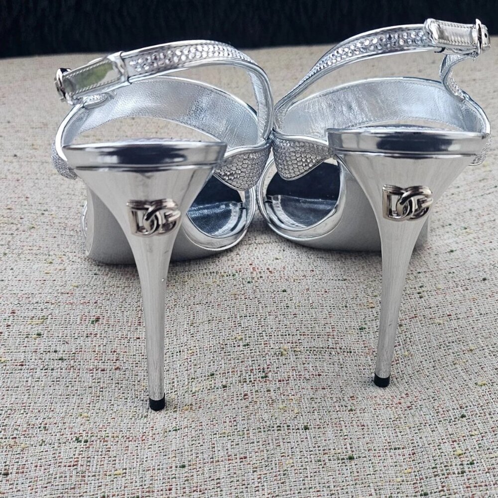 Dolce & Gabbana Women Heel Sandal Silver Tone Shoes Leather Made Italy Size 37 - Picture 7 of 12